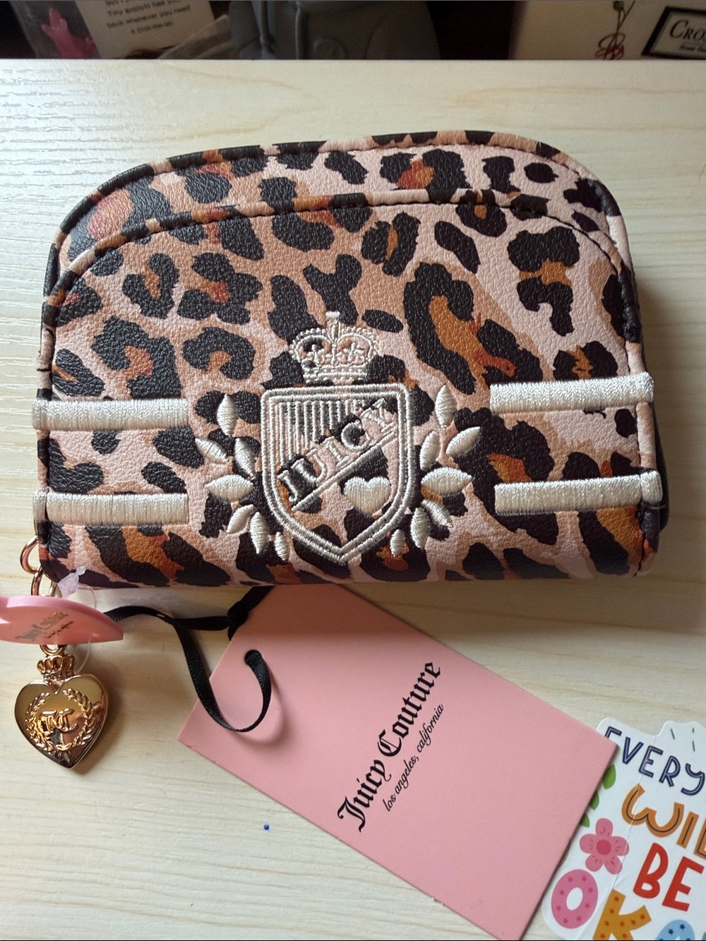 Juicy Couture Pink and Brown Leopard wallet with Gold Heart Charm
